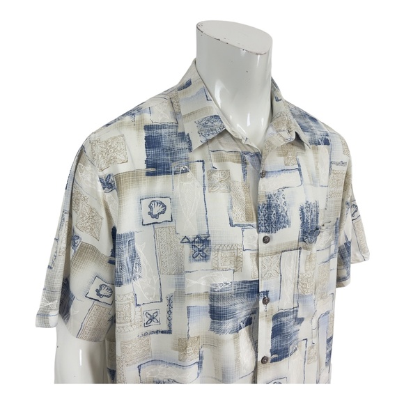 Batik Bay Camp Shirt Rayon Tropical Sea Life Fish Scallop Shells Non Tuck Men XL - Picture 4 of 10